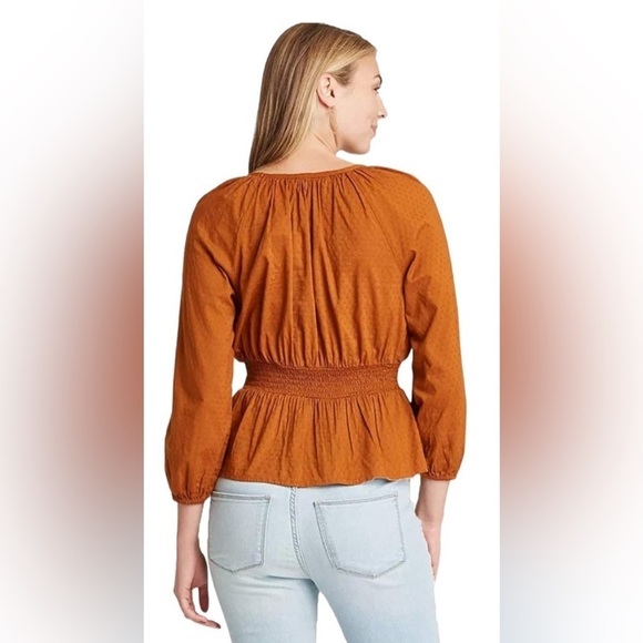 Universal Thread Rust Peplum Linen Bishop 3/4 Sleeve Blouse Top Size Medium - Picture 10 of 11